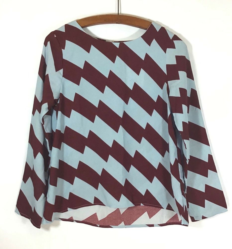 Compania Fantastica / Boat Neck Boutique Blouse Top Long Sleeve Blue / Size M